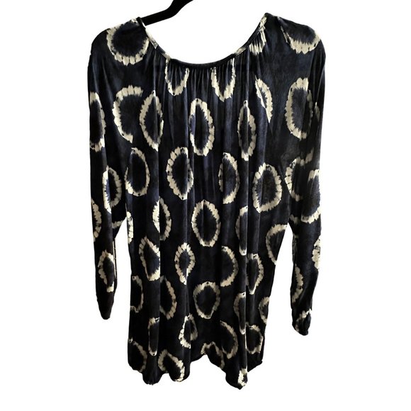 Michael Michael Kors size XL navy tie dye gathered hem and cuffs long sleeve top - Picture 2 of 11